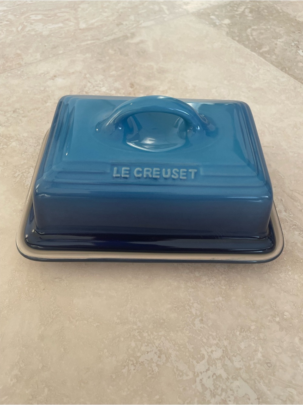 Le Creuset Blue Stoneware Butter Dish with Lid